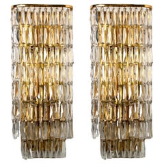 Retro 1 of the 6 Clear Gold, Glass Messing Crystal Wall Lights, Bakalowits, 1970