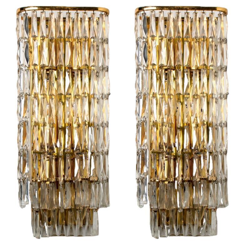 1 of the 6 Clear Gold, Glass Messing Crystal Wall Lights, Bakalowits, 1970 For Sale