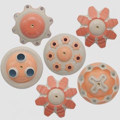 1 of the 6 Colored Ceramic Lamps, Rosettes by Jeanine Keizer, 1990