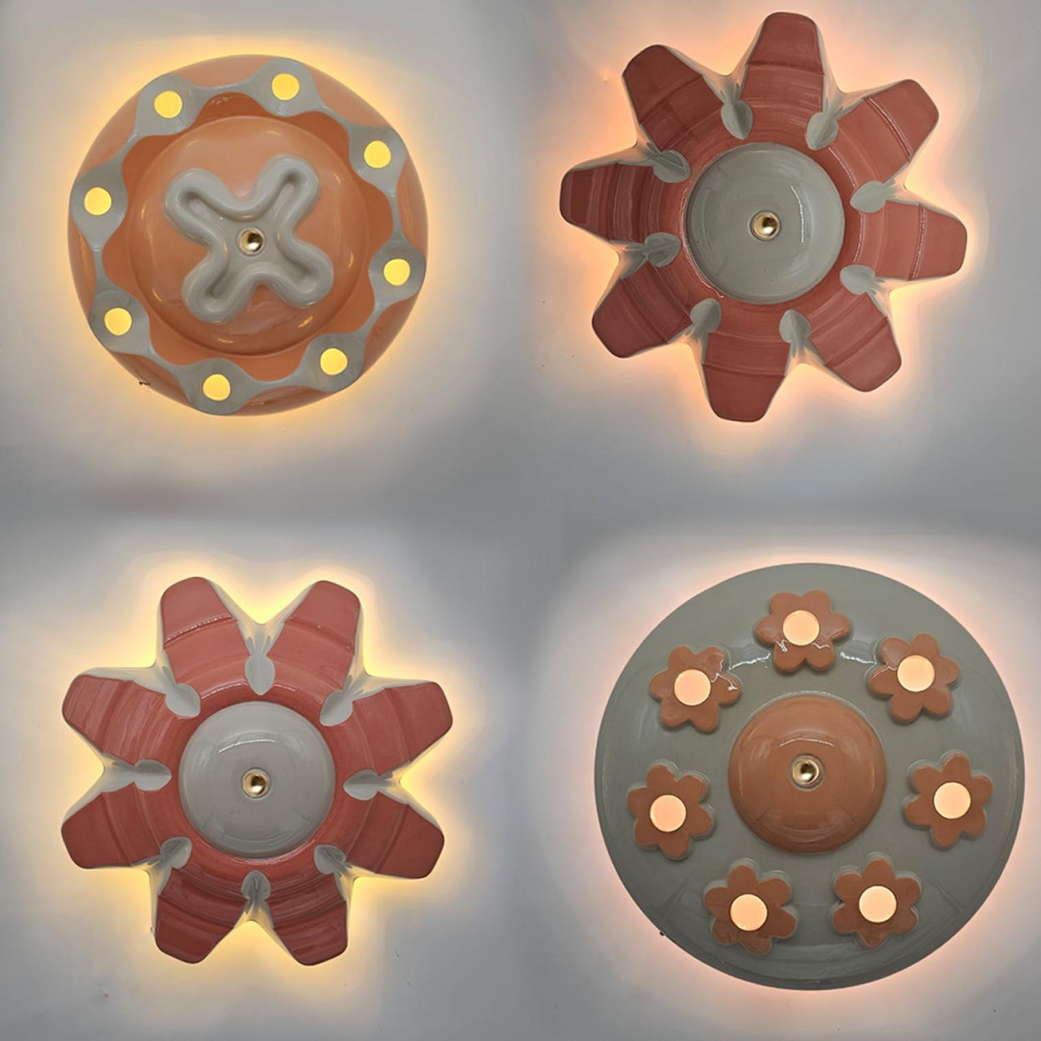 Other 1 of the 6 Colored Ceramic Lamps, Rosettes by Jeanine Keizer, 1990 For Sale