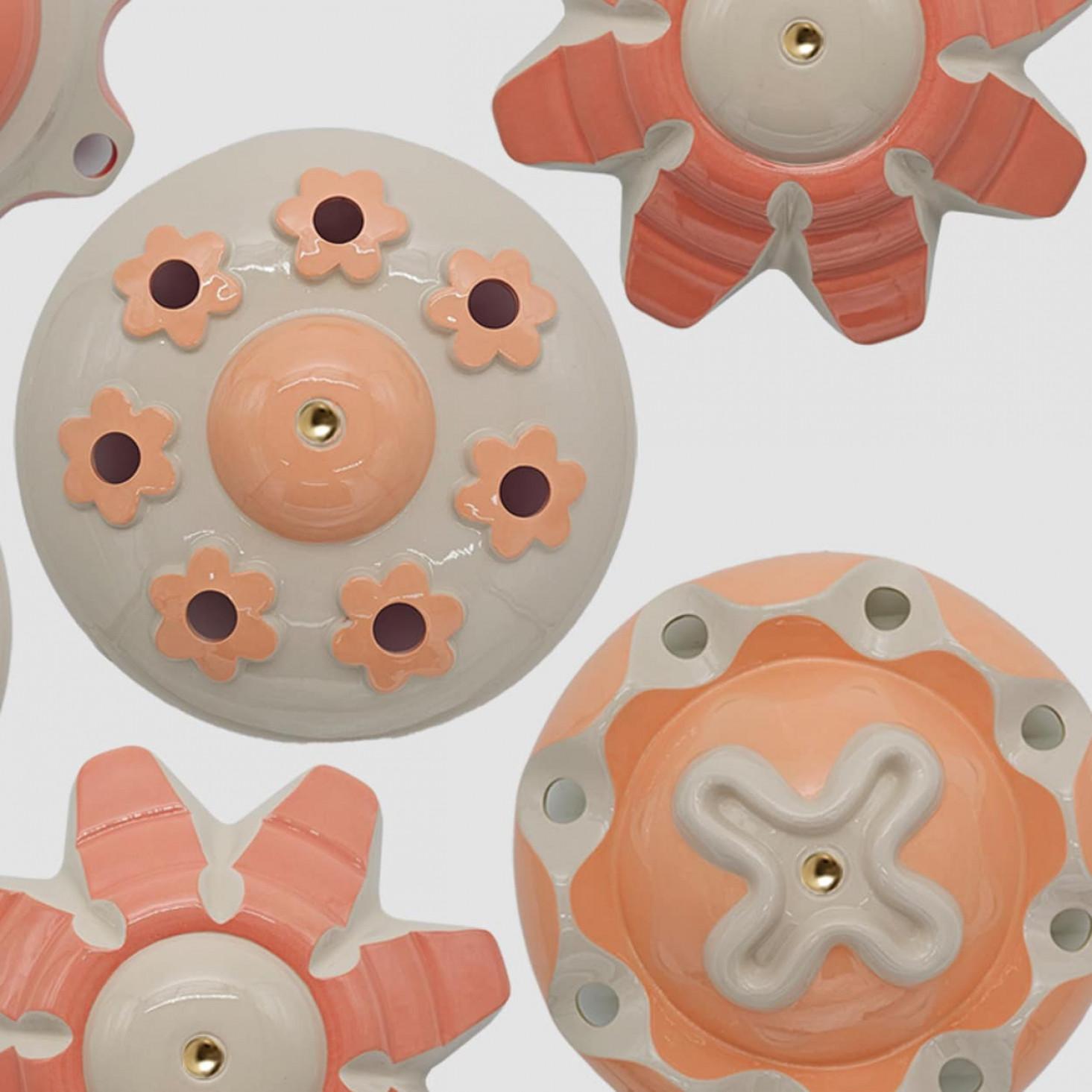 Late 20th Century 1 of the 6 Colored Ceramic Lamps, Rosettes by Jeanine Keizer, 1990 For Sale
