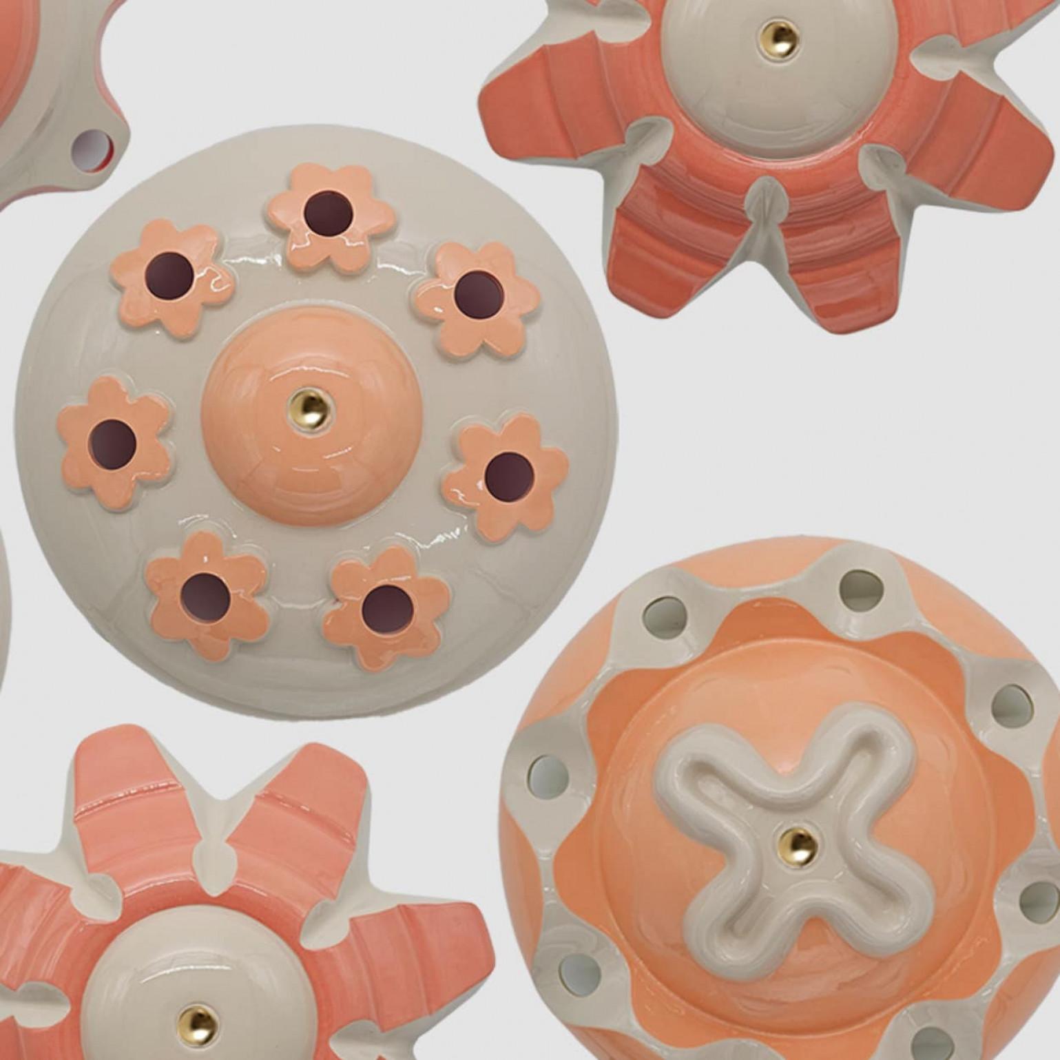 Late 20th Century 1 of the 6 Colored Ceramic Lamps, Rosettes by Jeanine Keizer, 1990 For Sale