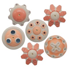 1 of the 6 Colored Ceramic Lamps, Rosettes by Jeanine Keizer, 1990