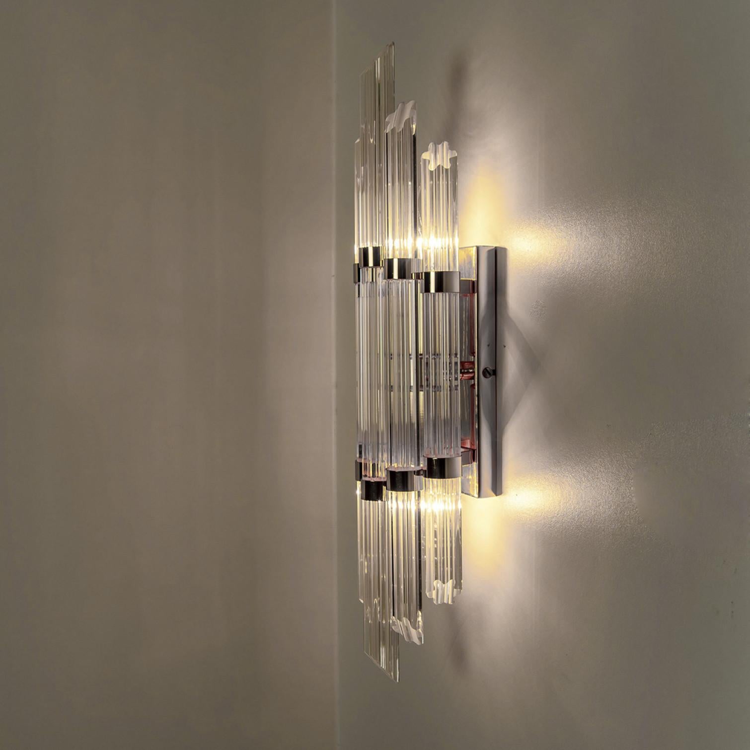 1 de los 6 Apliques de Pared Cromados con Varilla de Cristal en Forma de Flor en Estilo de Sciolari Moderno de mediados de siglo en venta