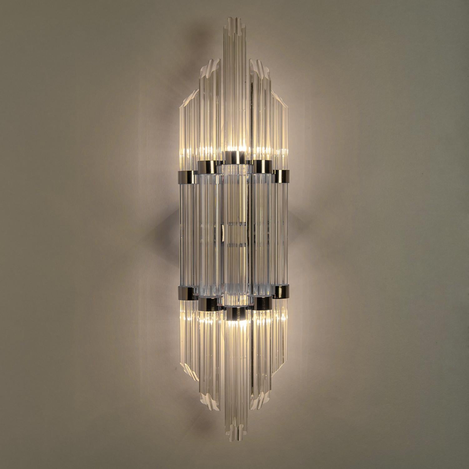 1 de los 6 Apliques de Pared Cromados con Varilla de Cristal en Forma de Flor en Estilo de Sciolari Italiano en venta