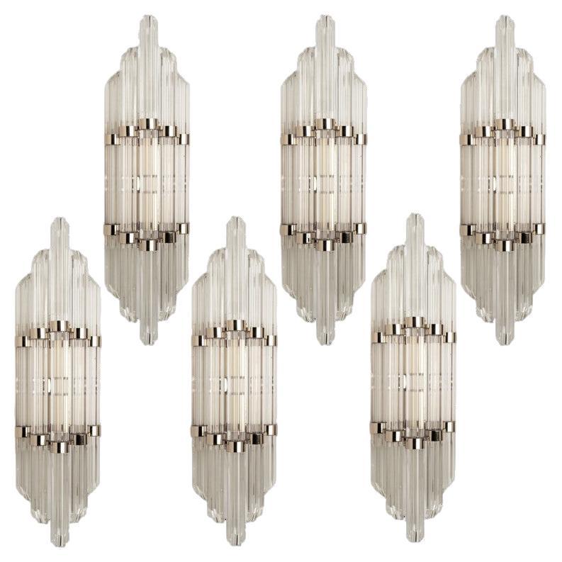 1 of the 6 Flower Shaped Glass Rod Wall Chrome Sconces in Style of Sciolari