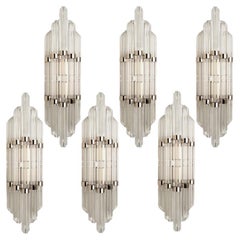 1 of the 6 Flower Shaped Glass Rod Wall Chrome Sconces in Style of Sciolari
