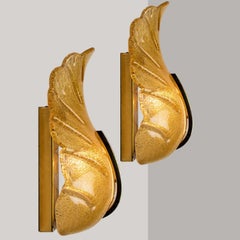 1 of the 6 Glass Leaf Wall Scones by Fagerlund for Orrefors, 1960