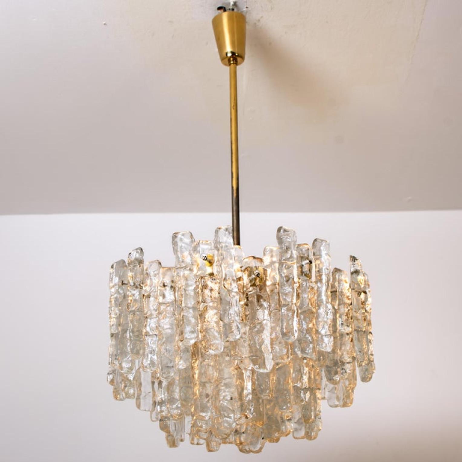 1 of the 6 Ice Glass Wall Sconces with Brass Tone by J.T. Kalmar, Austria For Sale 5
