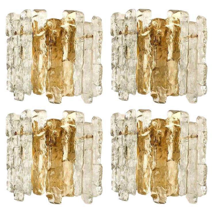 1 of the 6 Ice Glass Wall Sconces with Brass Tone by J.T. Kalmar, Austria For Sale