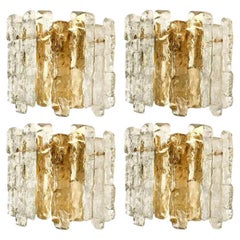 1 of the 6 Ice Glass Wall Sconces with Brass Tone by J.T. Kalmar, Austria