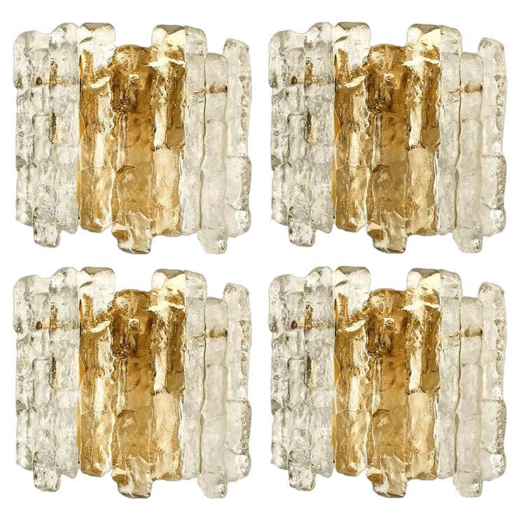 1 of the 6 Ice Glass Wall Sconces with Brass Tone by J.T. Kalmar, Austria
