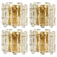 1 of the 6 Ice Glass Wall Sconces with Brass Tone by J.T. Kalmar, Austria