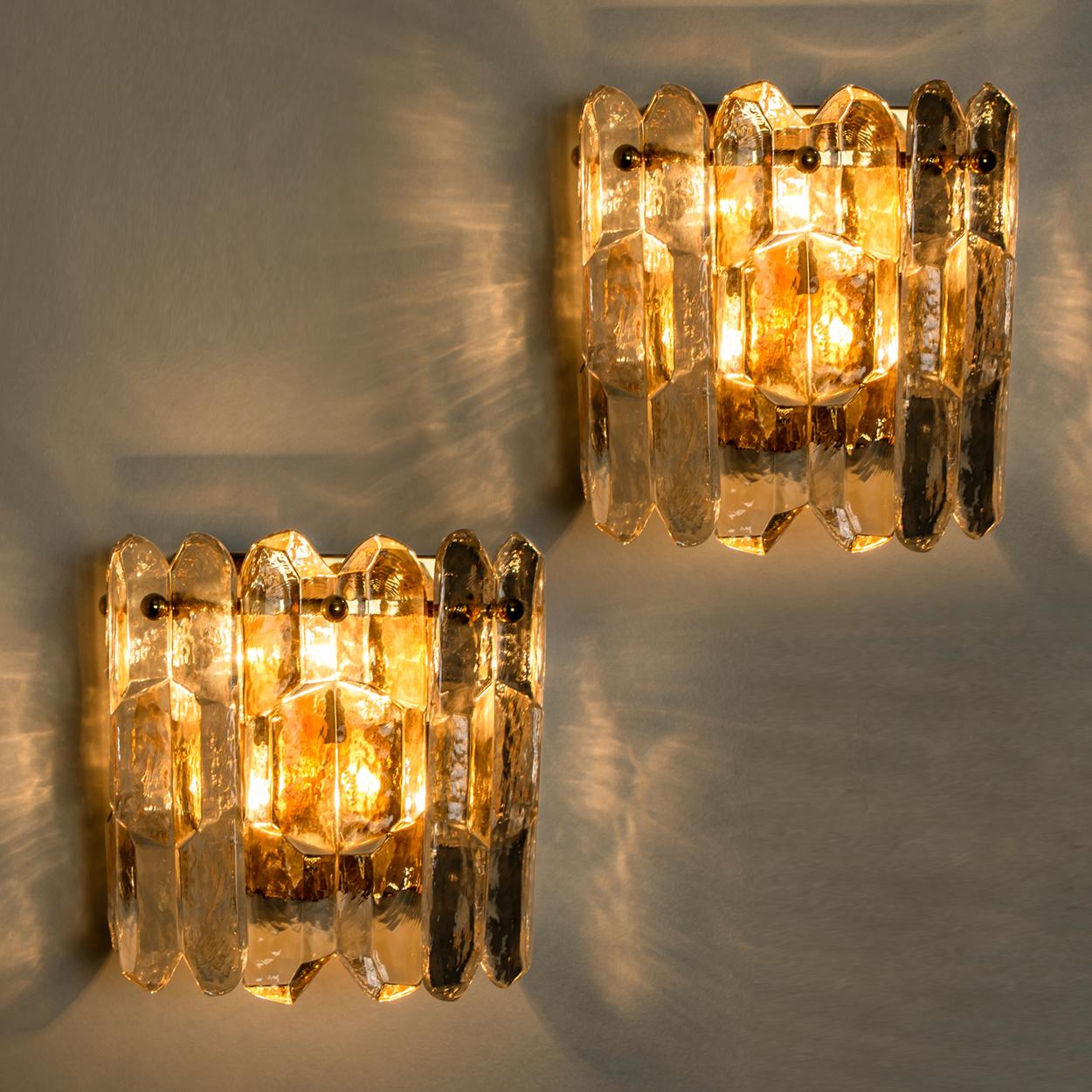 Mid-Century Modern 1 of the 6 J.T. Kalmar 'Palazzo' Wall Light Fixtures Gilt Brass and Glass For Sale