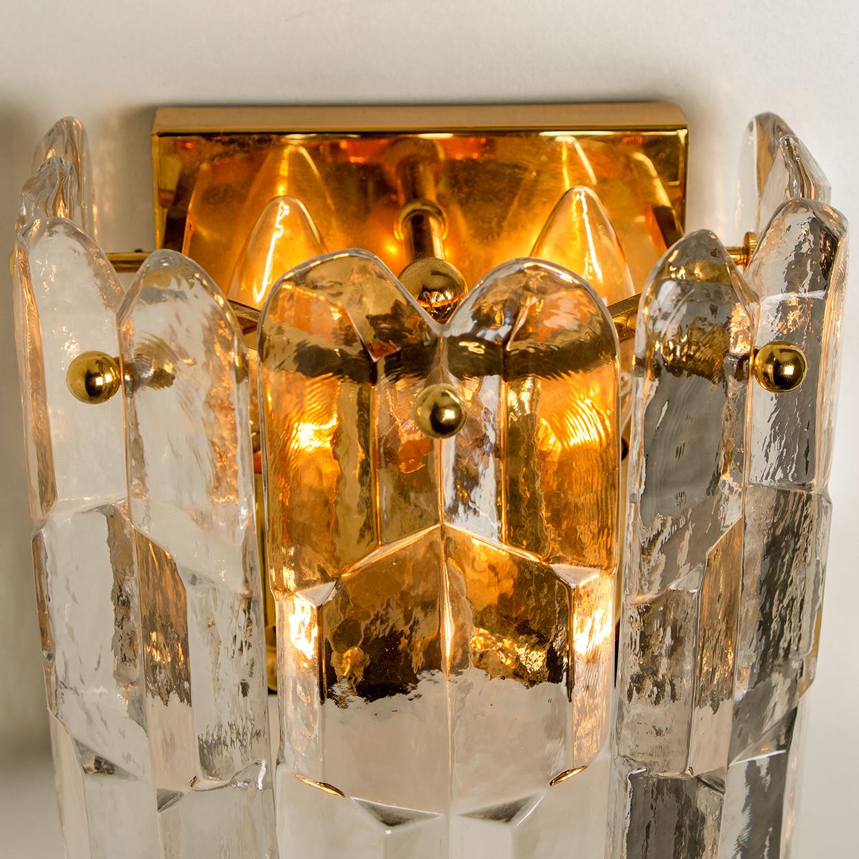 Austrian 1 of the 6 J.T. Kalmar 'Palazzo' Wall Light Fixtures Gilt Brass and Glass For Sale