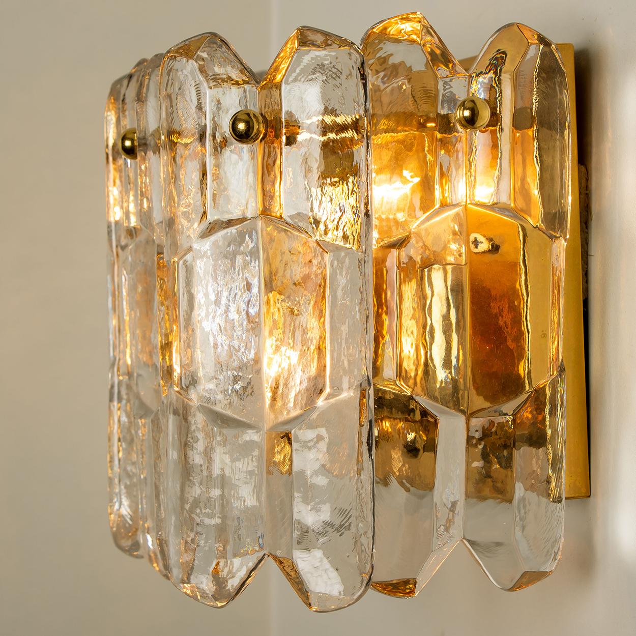 1 of the 6 J.T. Kalmar 'Palazzo' Wall Light Fixtures Gilt Brass and Glass For Sale 2
