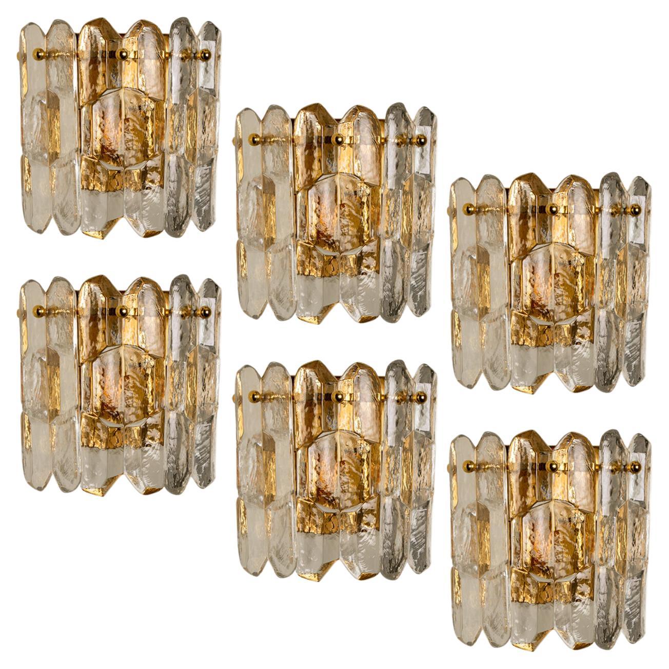 1 of the 6 J.T. Kalmar 'Palazzo' Wall Light Fixtures Gilt Brass and Glass For Sale