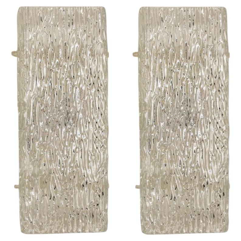 1 of the 6 Kalmar Wave Glass Wall Lights White Metal, 1970s