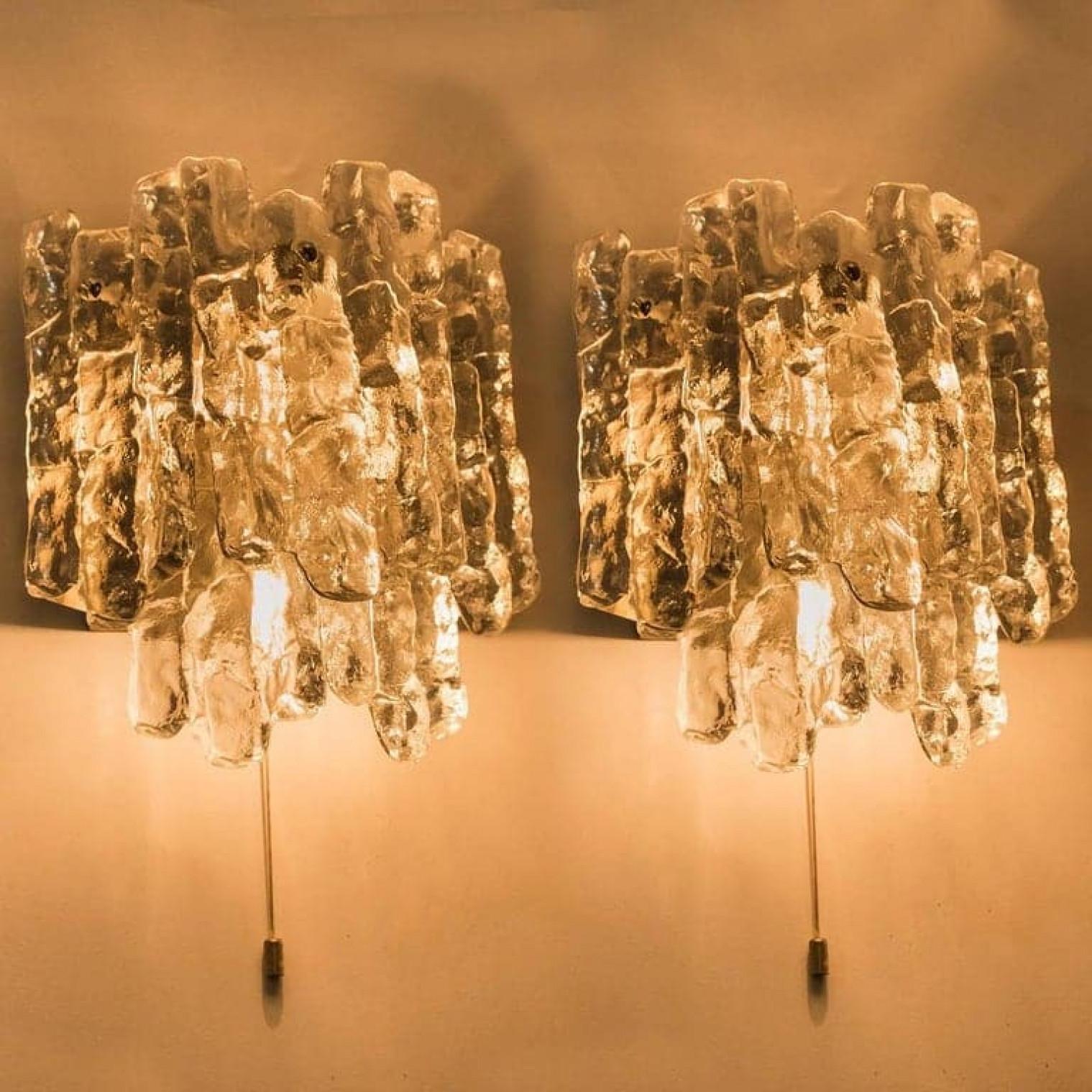 1 of the 6 Large Kalmar Ice Glass Wall Sconces Two Tiers by, Austria, 1970 For Sale 3