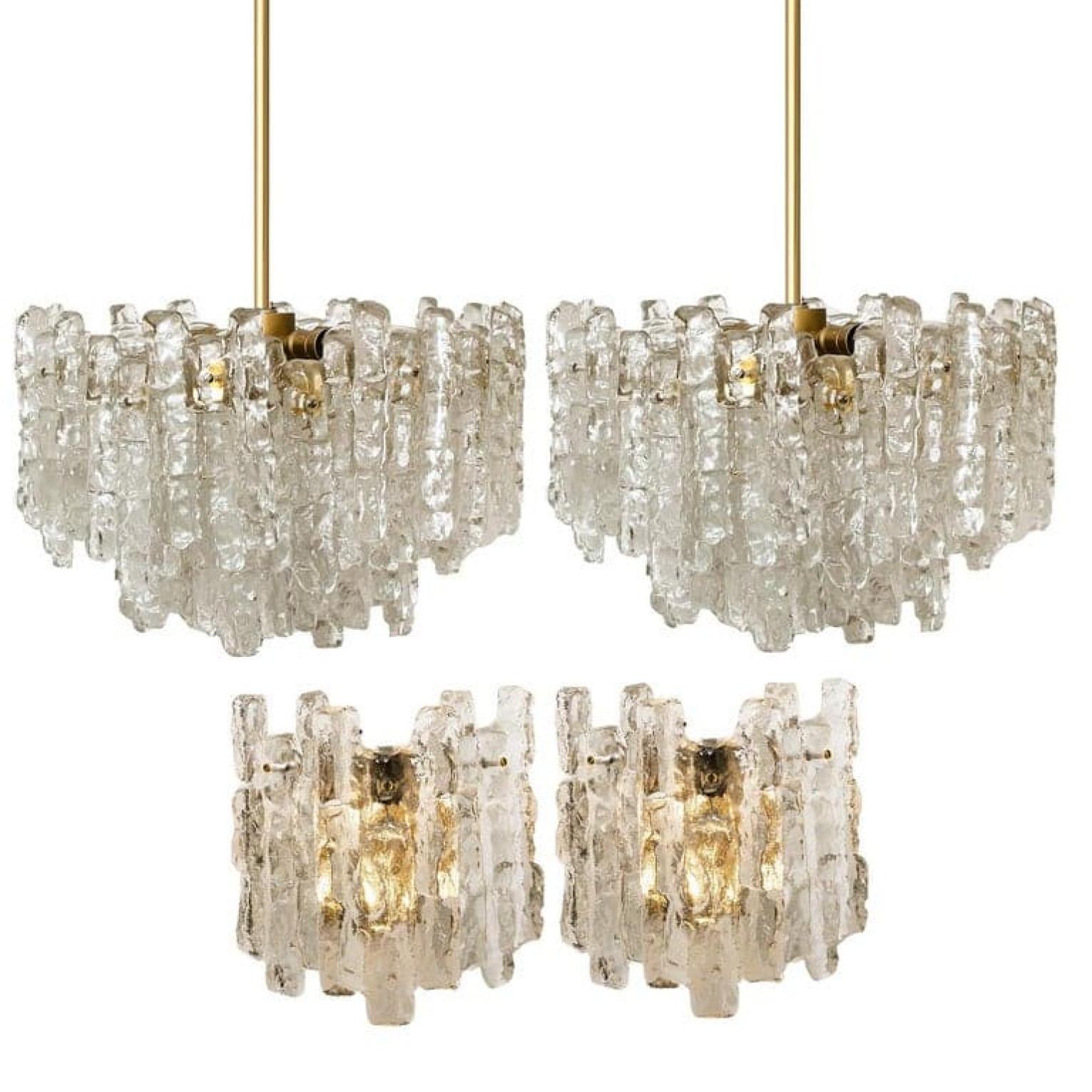 1 of the 6 Large Kalmar Ice Glass Wall Sconces Two Tiers by, Austria, 1970 For Sale 6