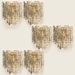 1 of the 6 Large Kalmar Ice Glass Wall Sconces Two Tiers by, Austria, 1970