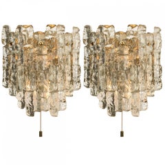 1 of the 6 Large Kalmar Ice Glass Wall Sconces Two Tiers by, Austria, 1970
