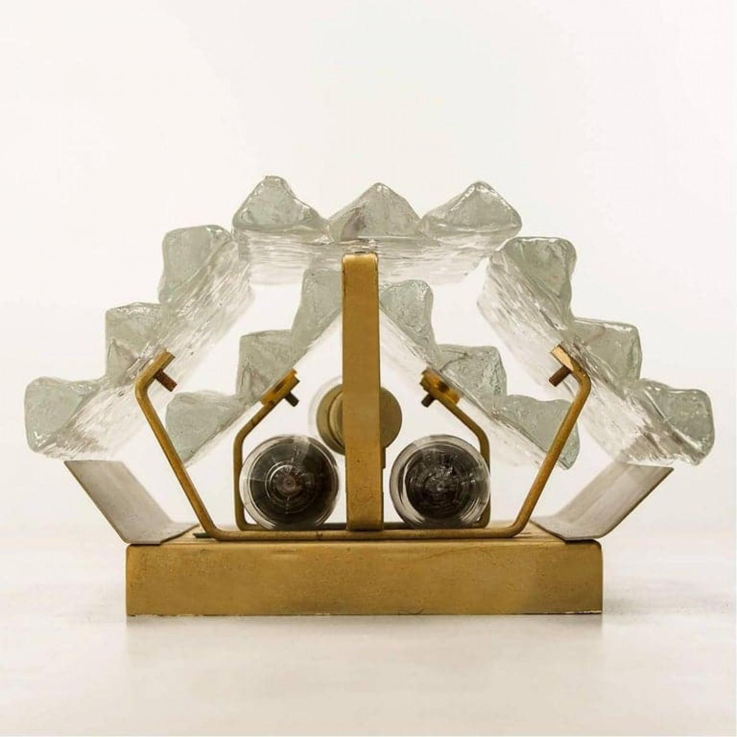 1 of the 6 Large Kalmar Ice Glass Wall Sconces Two Tiers by, Austria, 1970 In Excellent Condition For Sale In Rijssen, NL