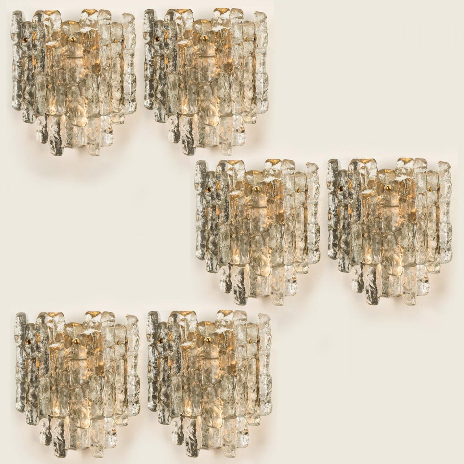 20th Century 1 of the 6 Large Kalmar Ice Glass Wall Sconces Two Tiers by, Austria, 1970 For Sale