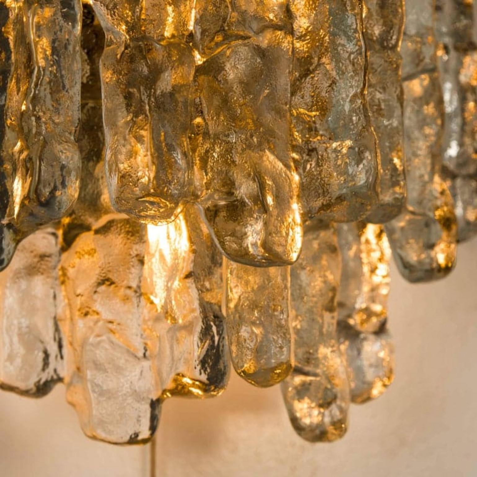 1 of the 6 Large Kalmar Ice Glass Wall Sconces Two Tiers by, Austria, 1970 For Sale 1