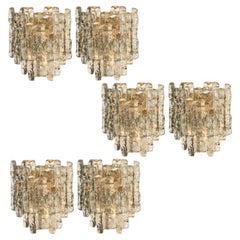 1 of the 6 Large Kalmar Ice Glass Wall Sconces Two Tiers by, Austria, 1970