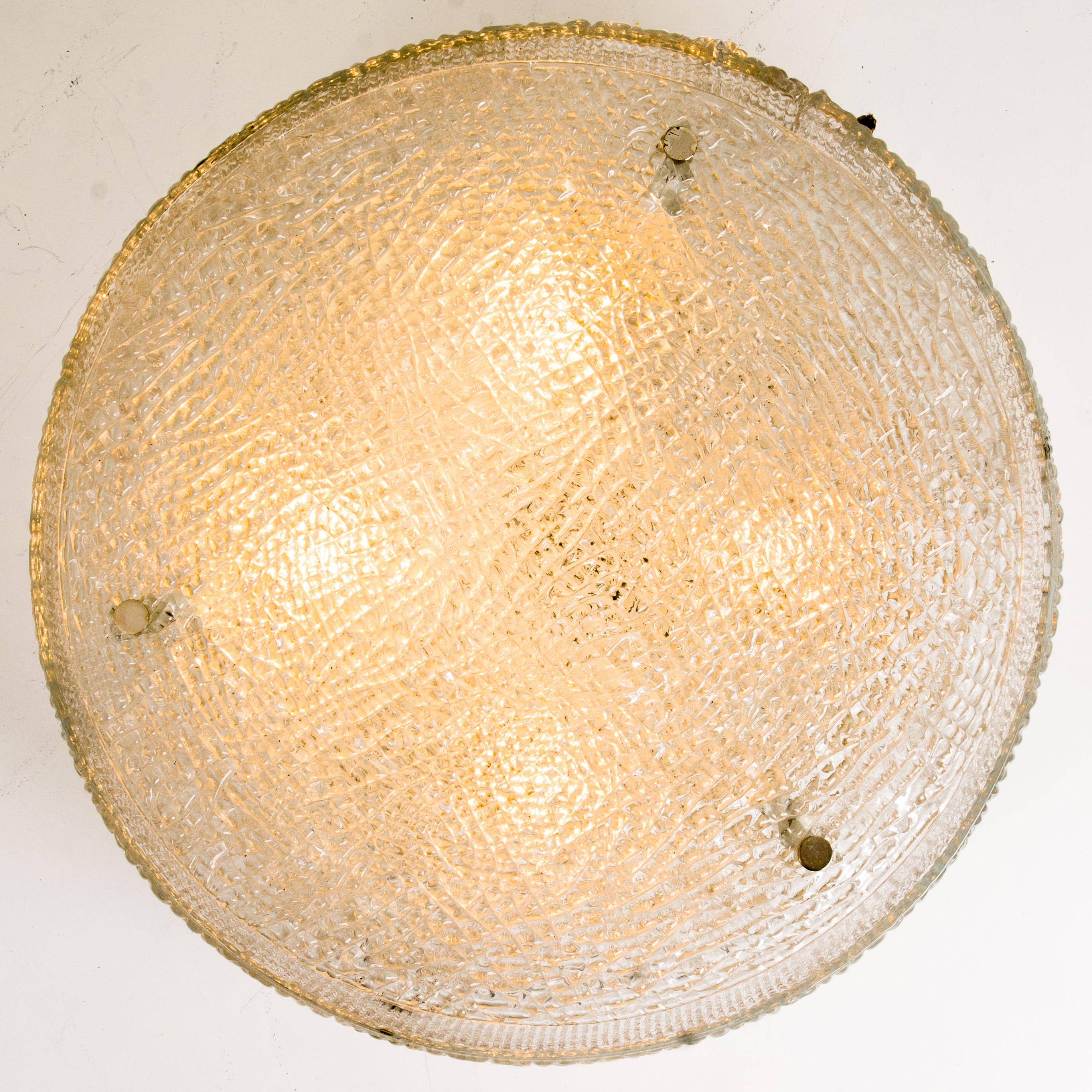 1 of the 6 Large Thick Textured Glass Flush Mounts Ceiling Lights, 1960s For Sale 3