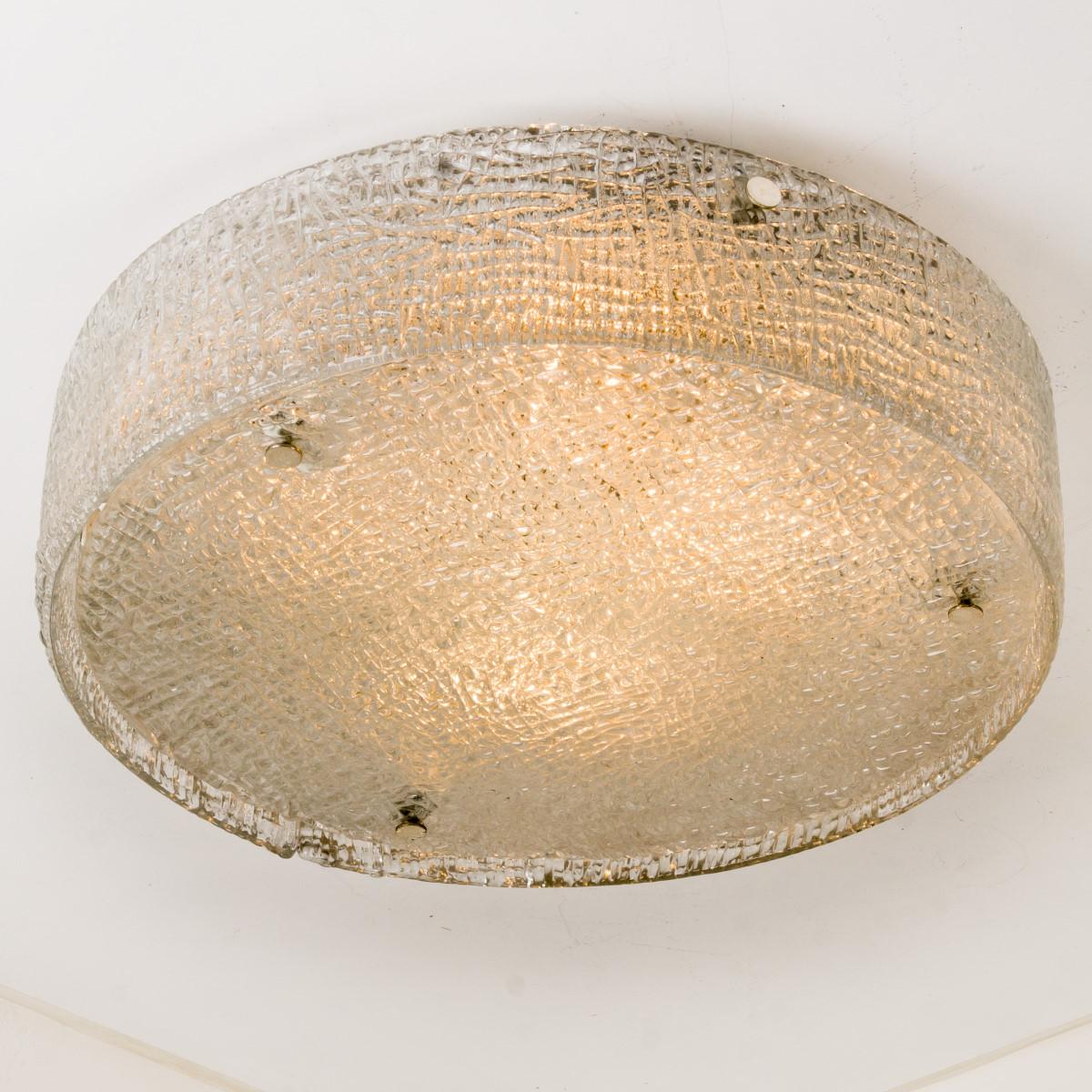 1 of the 6 Large Thick Textured Glass Flush Mounts Ceiling Lights, 1960s For Sale 5