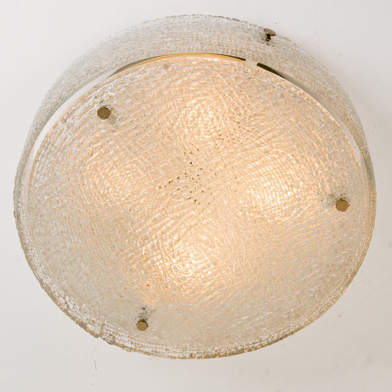 1 of the 6 Large Thick Textured Glass Flush Mounts Ceiling Lights, 1960s For Sale 7