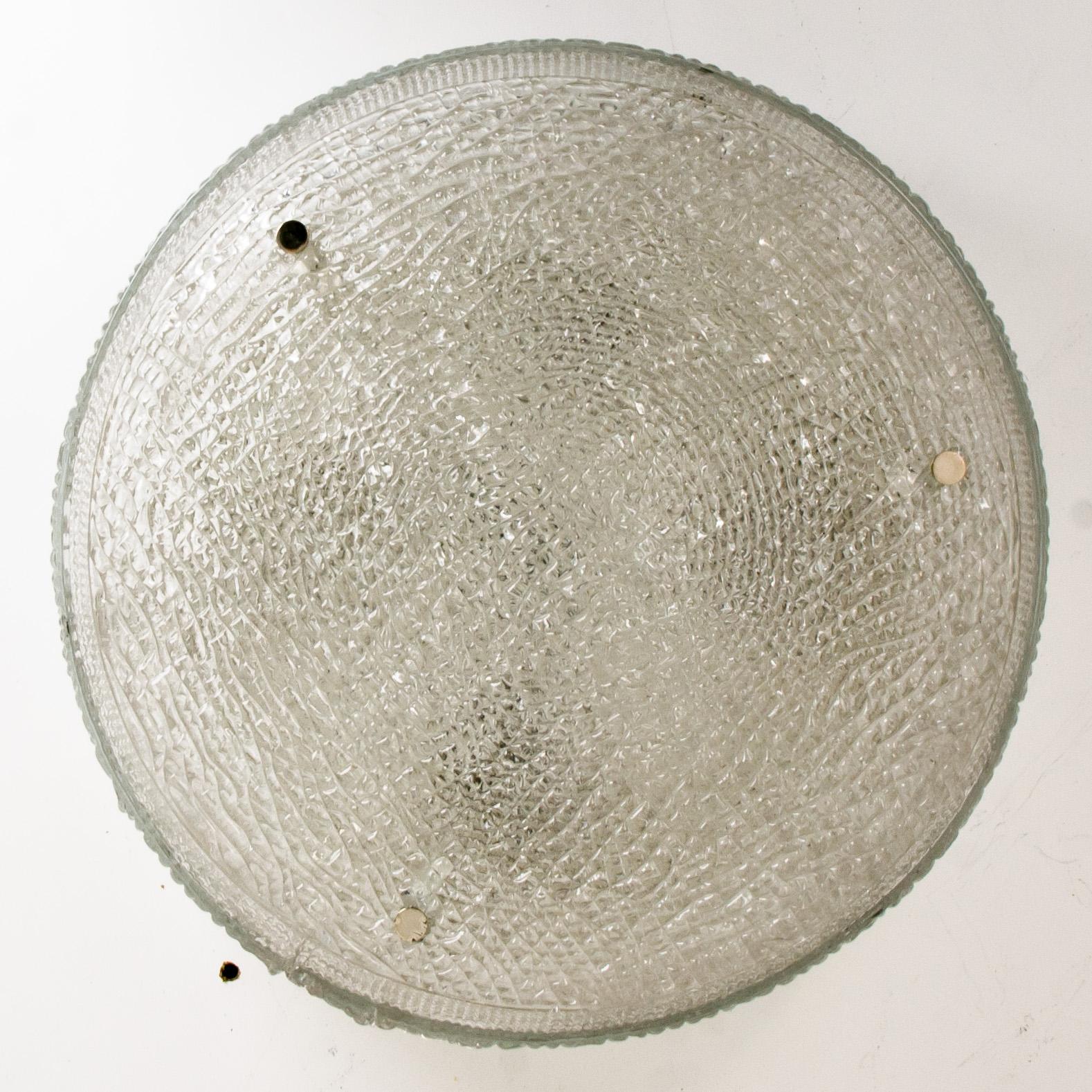 Late 20th Century 1 of the 6 Large Thick Textured Glass Flush Mounts Ceiling Lights, 1960s For Sale
