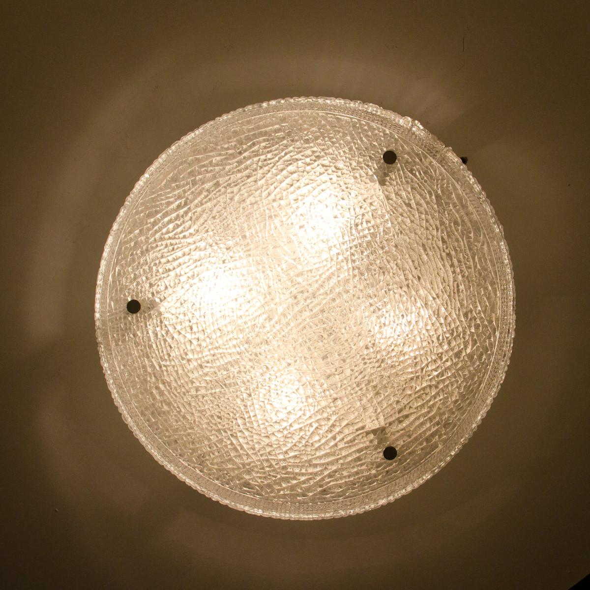 Large Thick Textured Glass Flush Mounts Ceiling Lights, 1960s For Sale 5