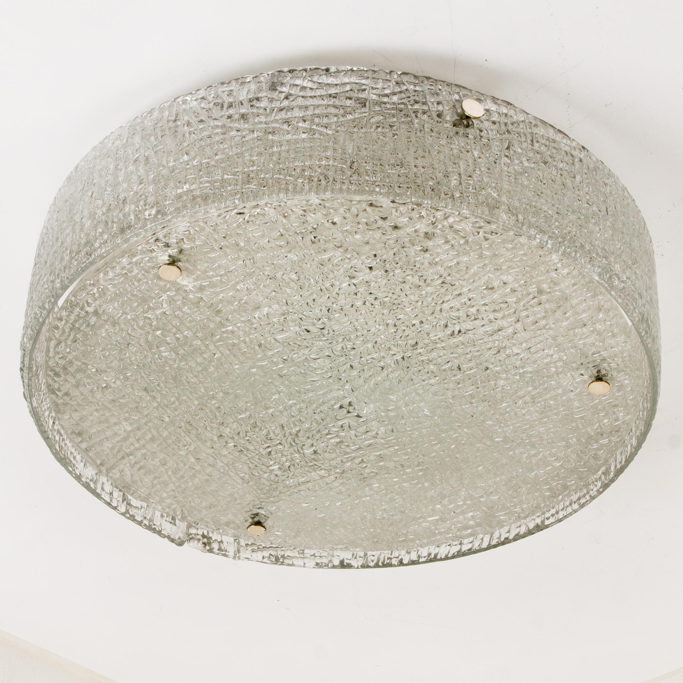 Large Thick Textured Glass Flush Mounts Ceiling Lights, 1960s For Sale 6