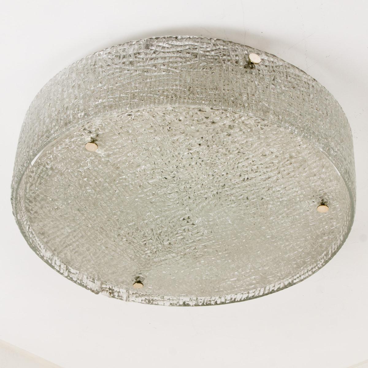Large Thick Textured Glass Flush Mounts Ceiling Lights, 1960s For Sale 7