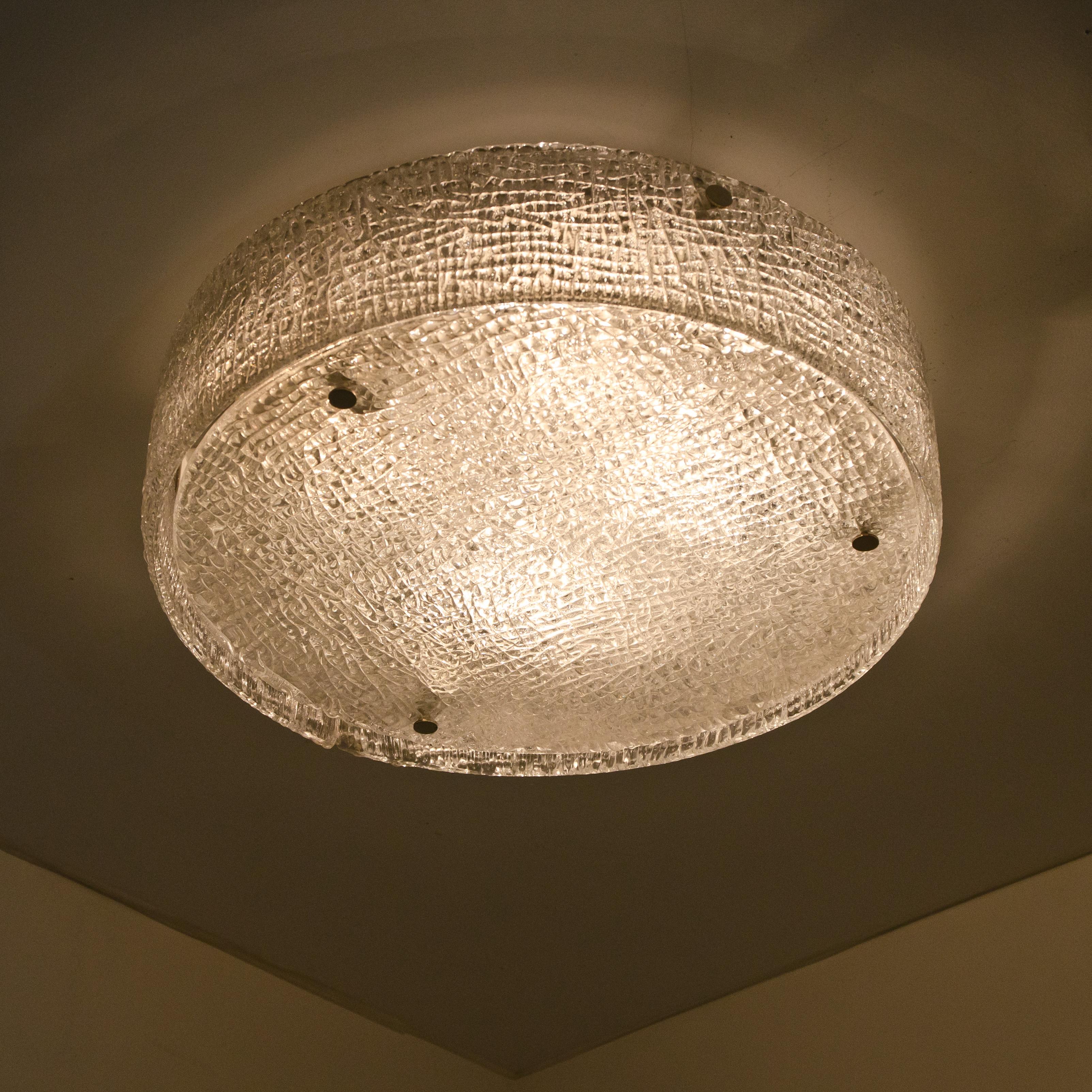 Hand-Crafted Large Thick Textured Glass Flush Mounts Ceiling Lights, 1960s For Sale