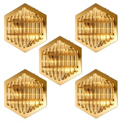 1 of the 6 Large Venini Style Glass Sconces with Triedi Crystals, 1969