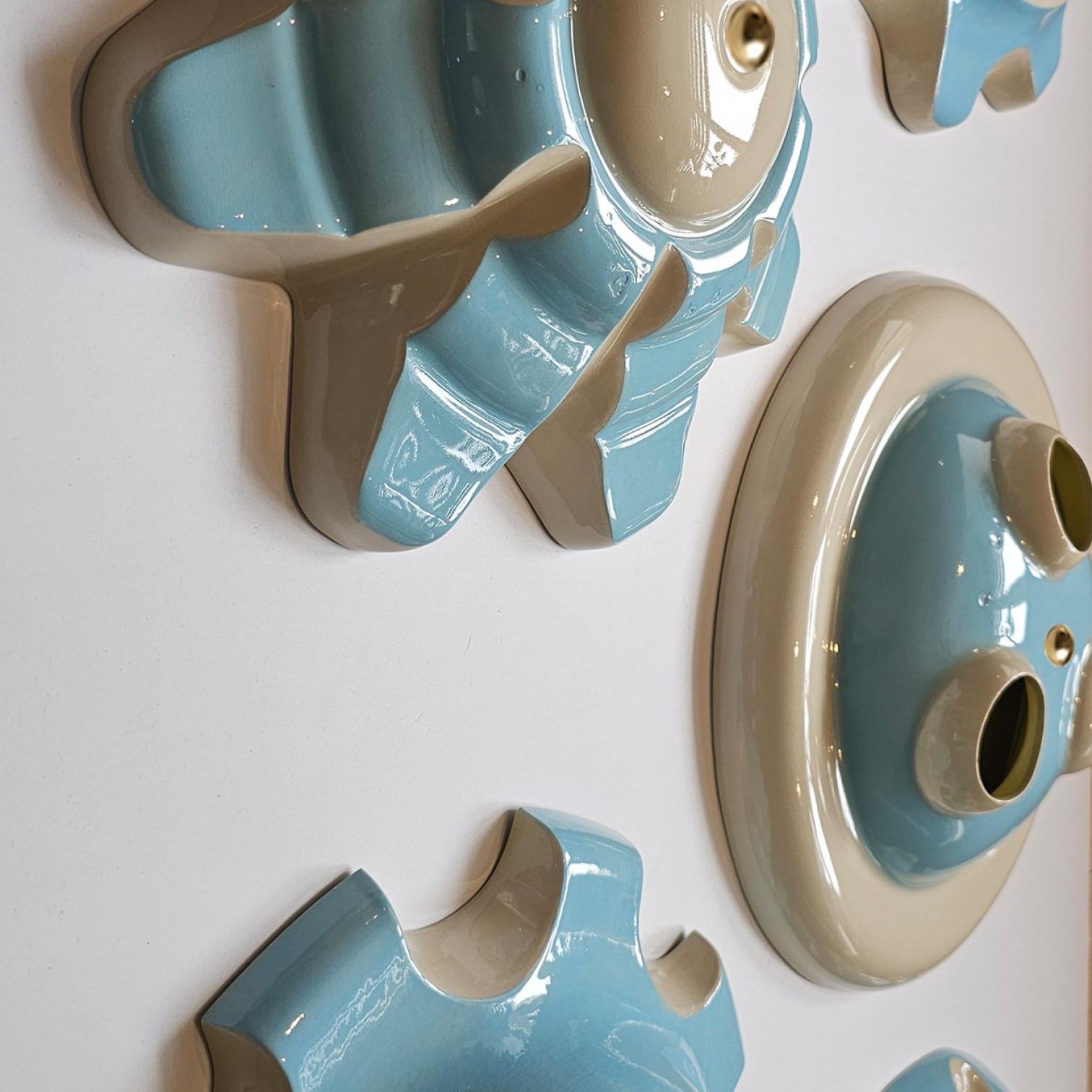Dutch 1 of the 6 Light Blue Ceramic Lamps, Rosettes by Jeanine Keizer, 1990 For Sale