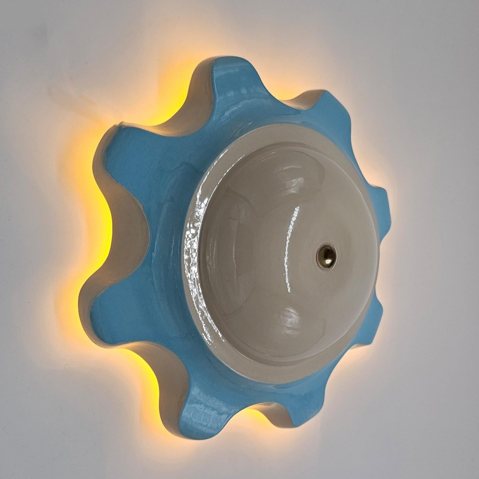 Late 20th Century 1 of the 6 Light Blue Ceramic Lamps, Rosettes by Jeanine Keizer, 1990 For Sale