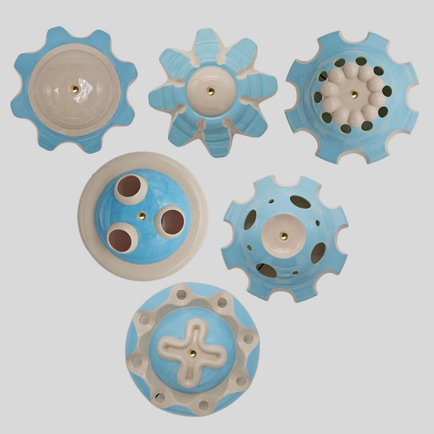 1 of the 6 Light Blue Ceramic Lamps, Rosettes by Jeanine Keizer, 1990 For Sale 2