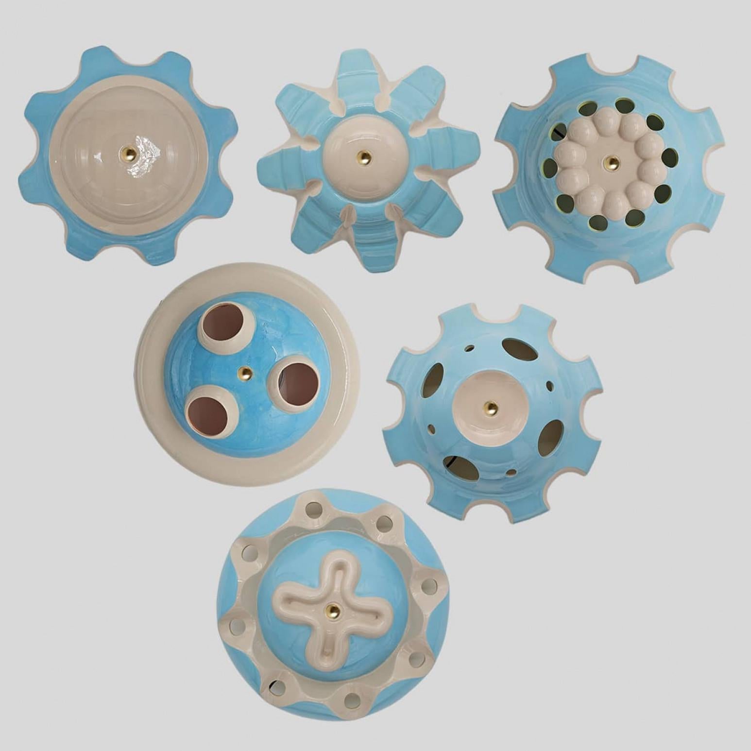 1 of the 6 Light Blue Ceramic Lamps, Rosettes by Jeanine Keizer, 1990 For Sale 2