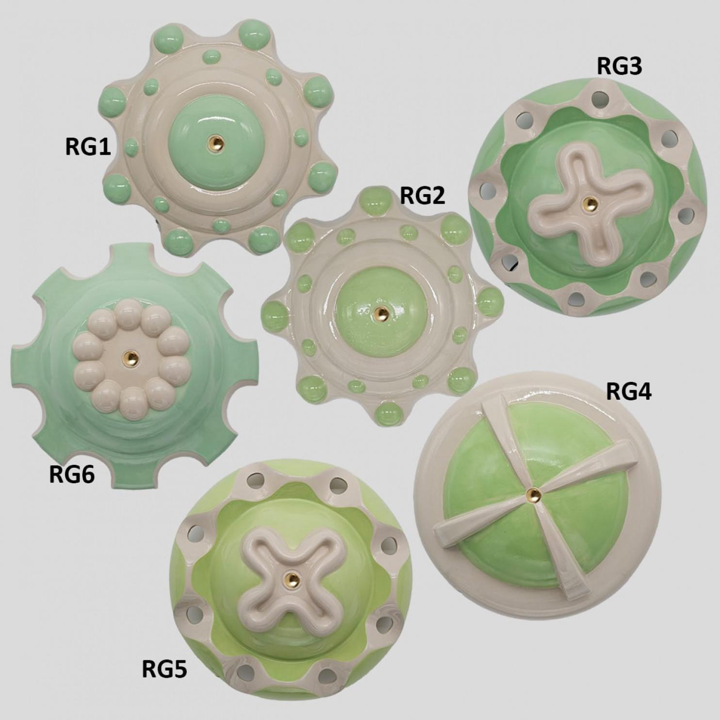 1 of the 6 Light Green Ceramic Lamps, Rosettes by Jeanine Keizer, 1990 For Sale 6