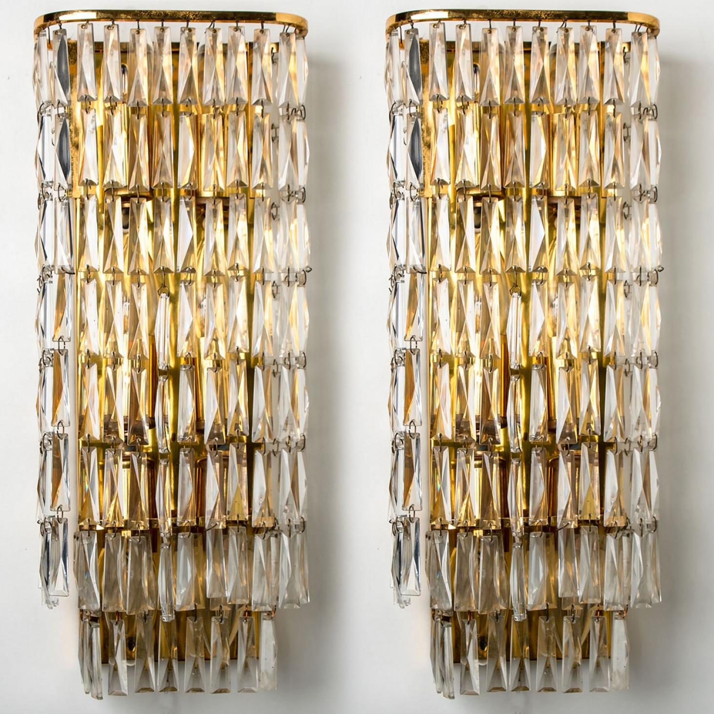 Austrian 1 of the 6 Messing Crystal Wall Light from Bakalowits & Söhne, 1970s