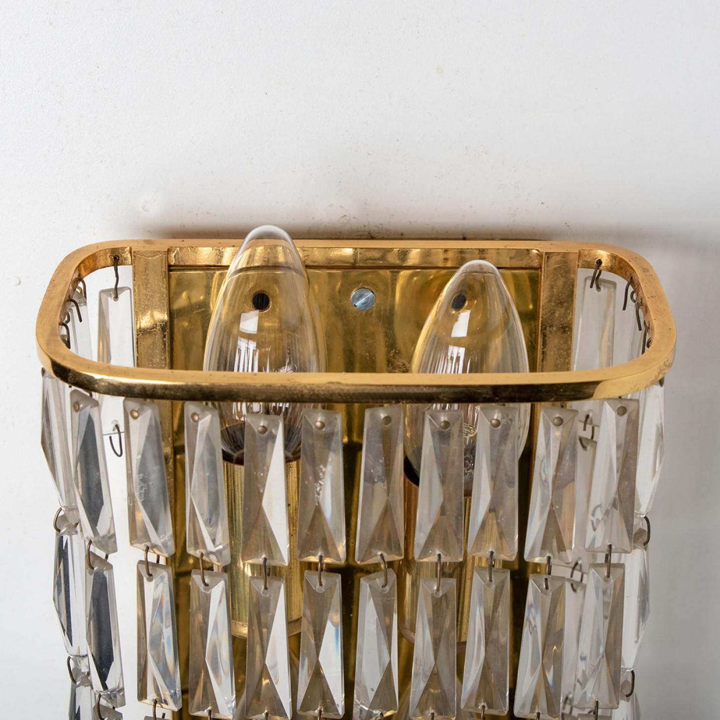 Brass 1 of the 6 Messing Crystal Wall Light from Bakalowits & Söhne, 1970s