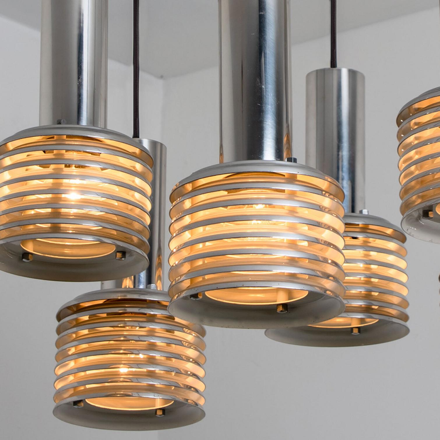 Late 20th Century 1 of the 6 Metal and Chrome Pendant Lights by Staff Leuchten, 1970s For Sale