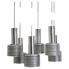 Retro 1 of the 6 Metal and Chrome Pendant Lights by Staff Leuchten, 1970s