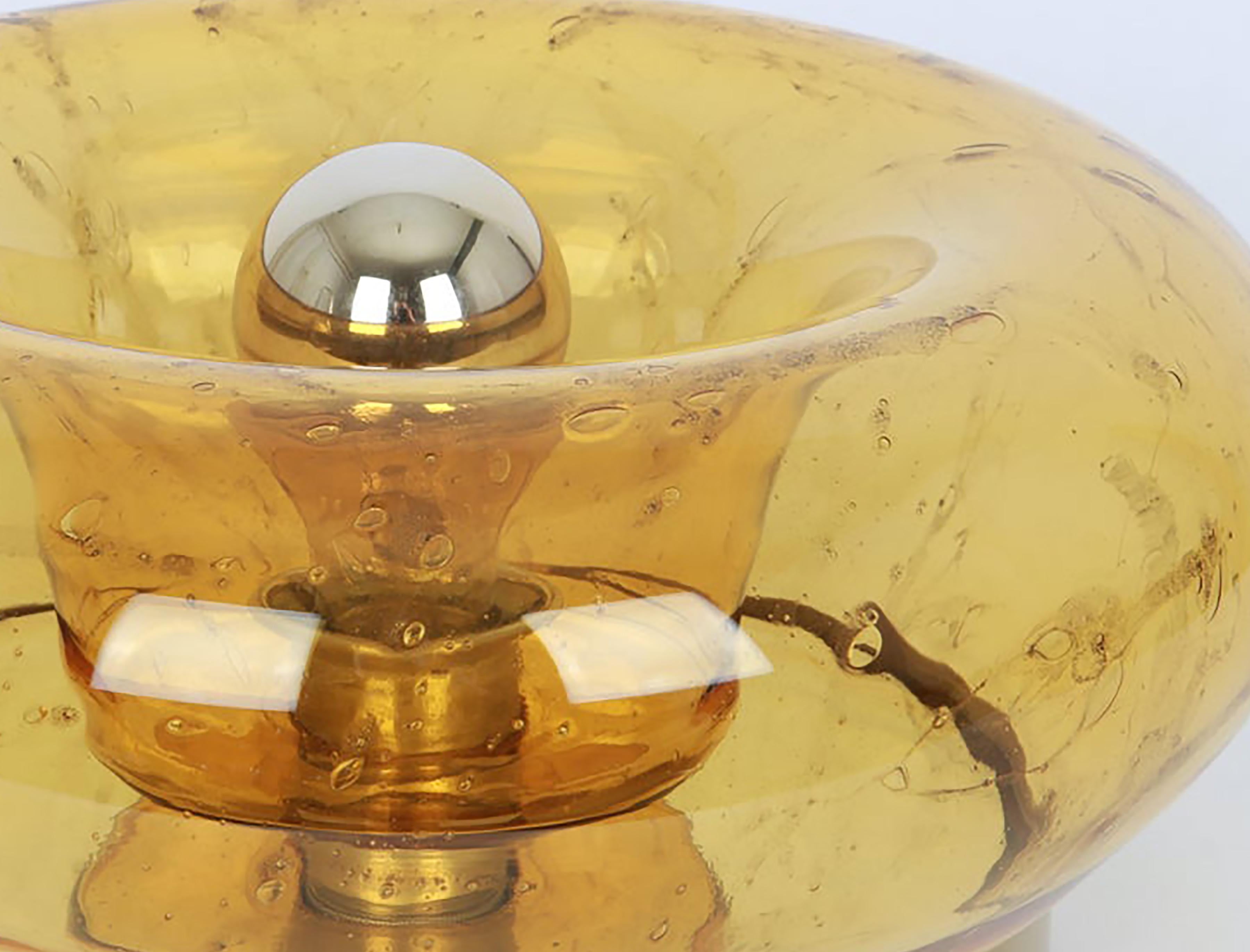 Mid-Century Modern 1 of the 6 Murano Amber Glass Flush Mounts or Wall Lights, 1970s