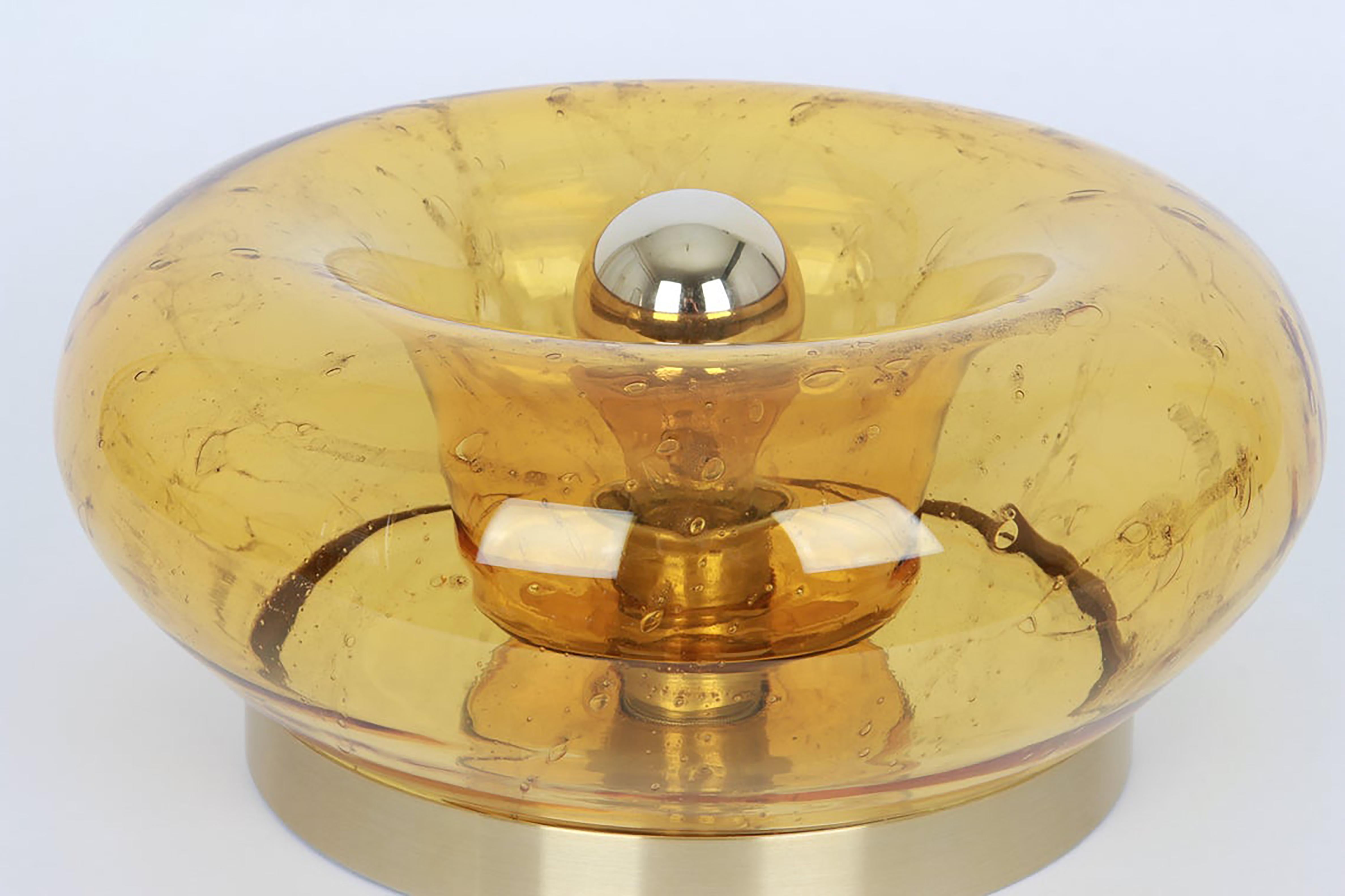 German 1 of the 6 Murano Amber Glass Flush Mounts or Wall Lights, 1970s